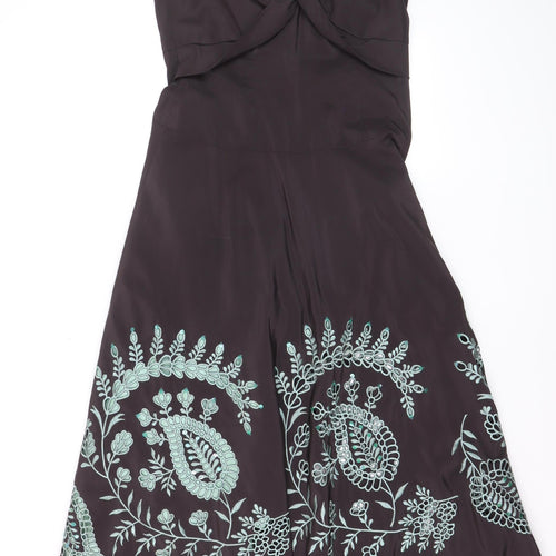 Monsoon Women Brown Embroidered Strapless A-Line Dress Size 12