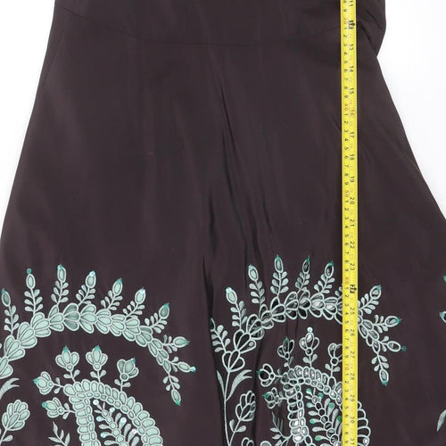 Monsoon Women Brown Embroidered Strapless A-Line Dress Size 12