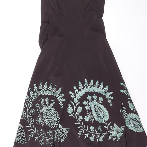Monsoon Women Brown Embroidered Strapless A-Line Dress Size 12
