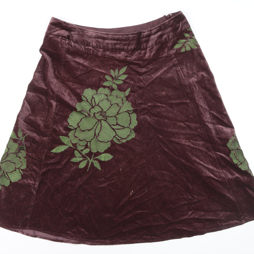 Monsoon Womens Brown Velvet A-Line Embroidered Skirt Size 14