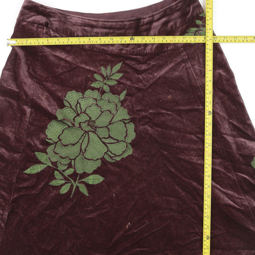 Monsoon Womens Brown Velvet A-Line Embroidered Skirt Size 14