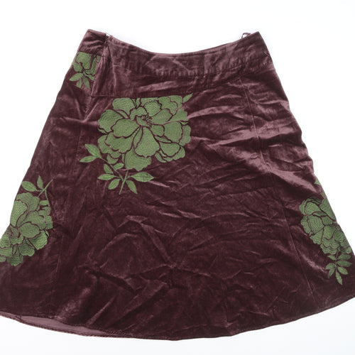 Monsoon Womens Brown Velvet A-Line Embroidered Skirt Size 14