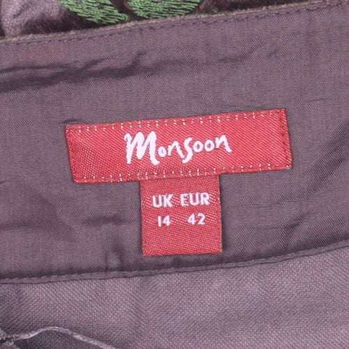 Monsoon Womens Brown Velvet A-Line Embroidered Skirt Size 14