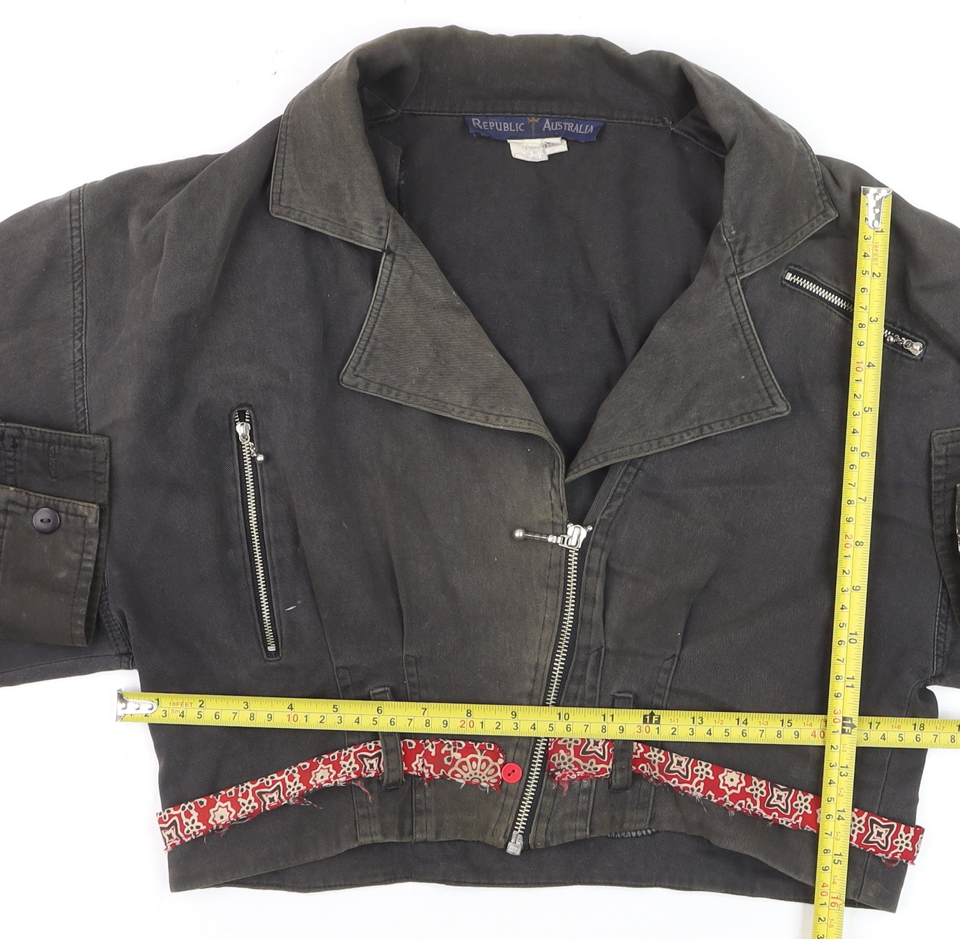 Republic Australia Womens Black Cropped Biker Jacket Size 10
