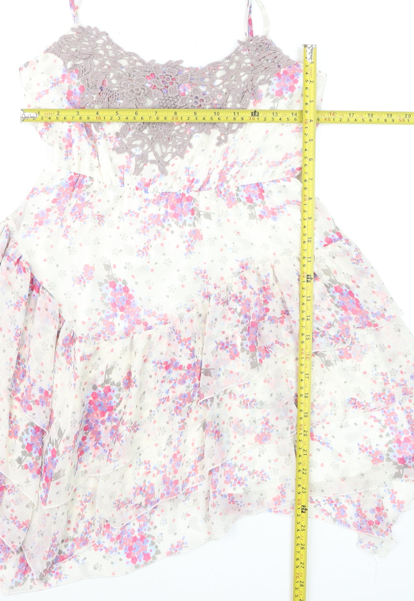 Monsoon Fusion Women’s Multicoloured Floral Asymmetric Ruffle Dress Size 12