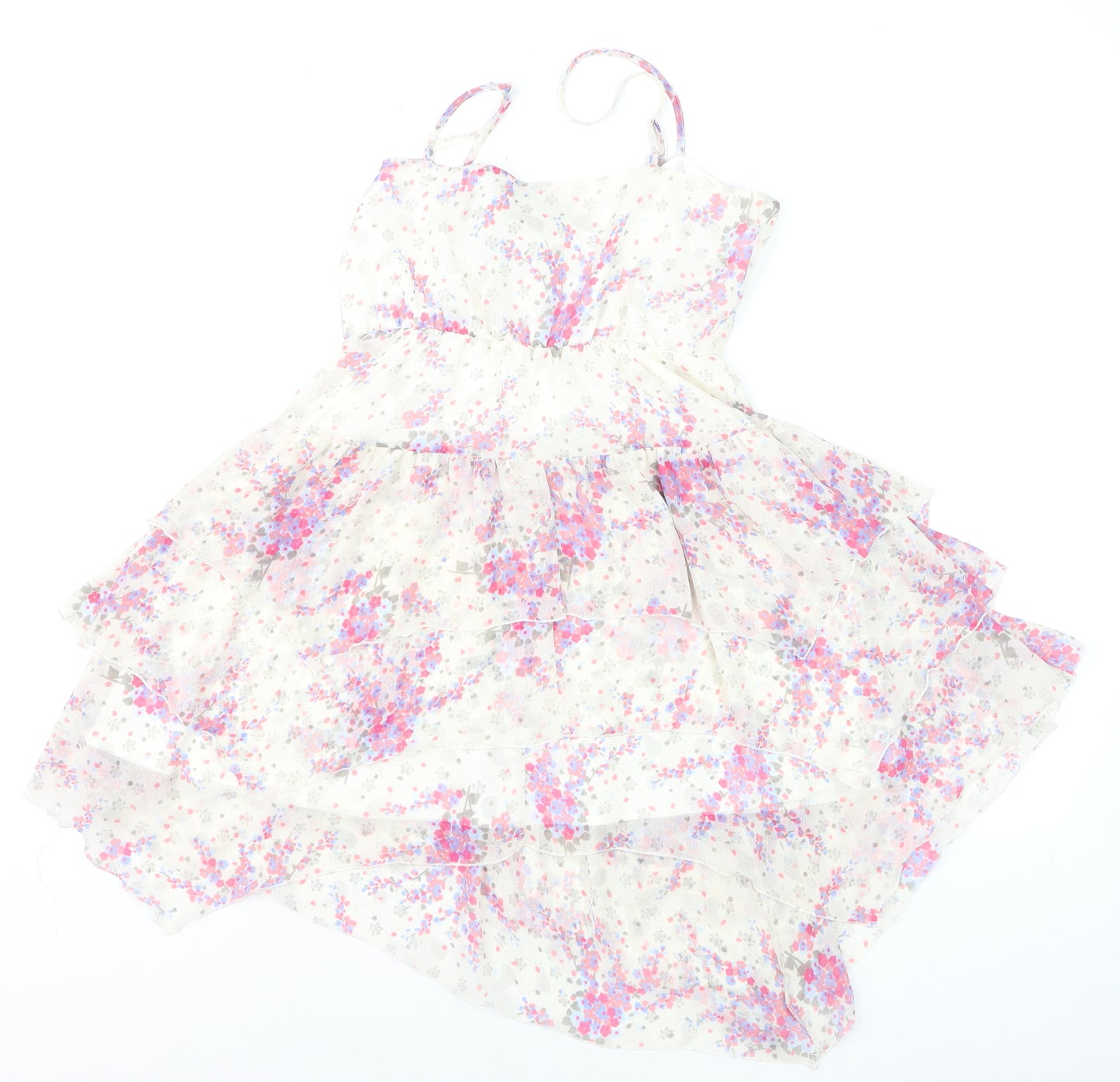 Monsoon Fusion Women’s Multicoloured Floral Asymmetric Ruffle Dress Size 12