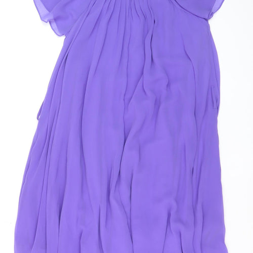 Monsoon Women Purple Size 8 Chiffon Pleated Short Sleeve Shift Dress