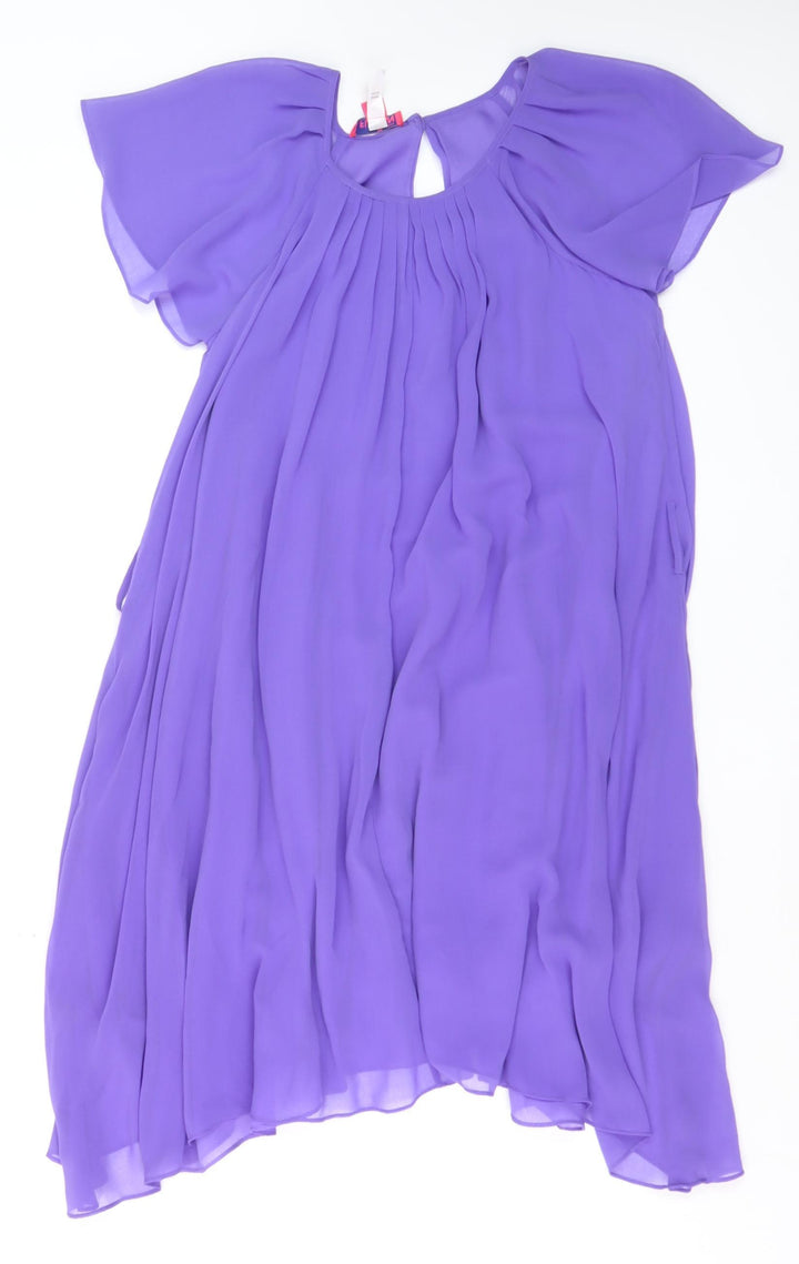 Monsoon Women Purple Size 8 Chiffon Pleated Short Sleeve Shift Dress