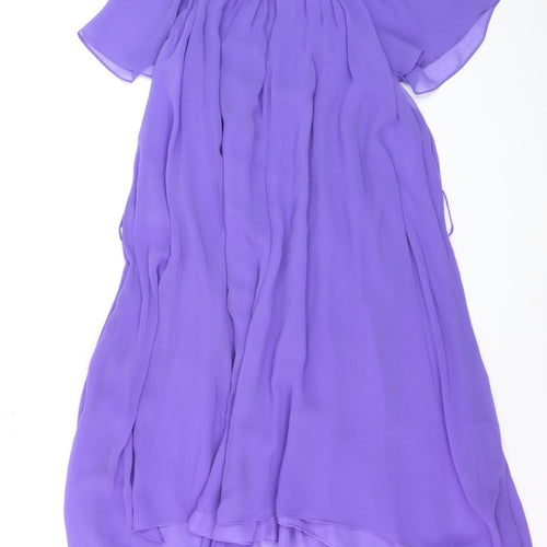 Monsoon Women Purple Size 8 Chiffon Pleated Short Sleeve Shift Dress