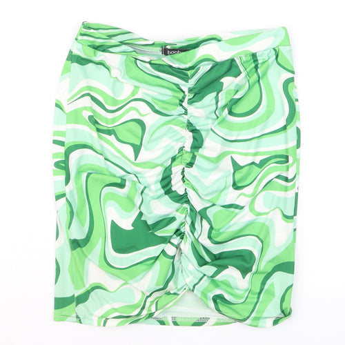 Boohoo Women's Green Geometric Ruched Pencil Skirt Size 10