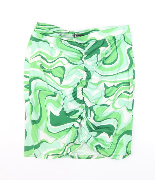Boohoo Women's Green Geometric Ruched Pencil Skirt Size 10