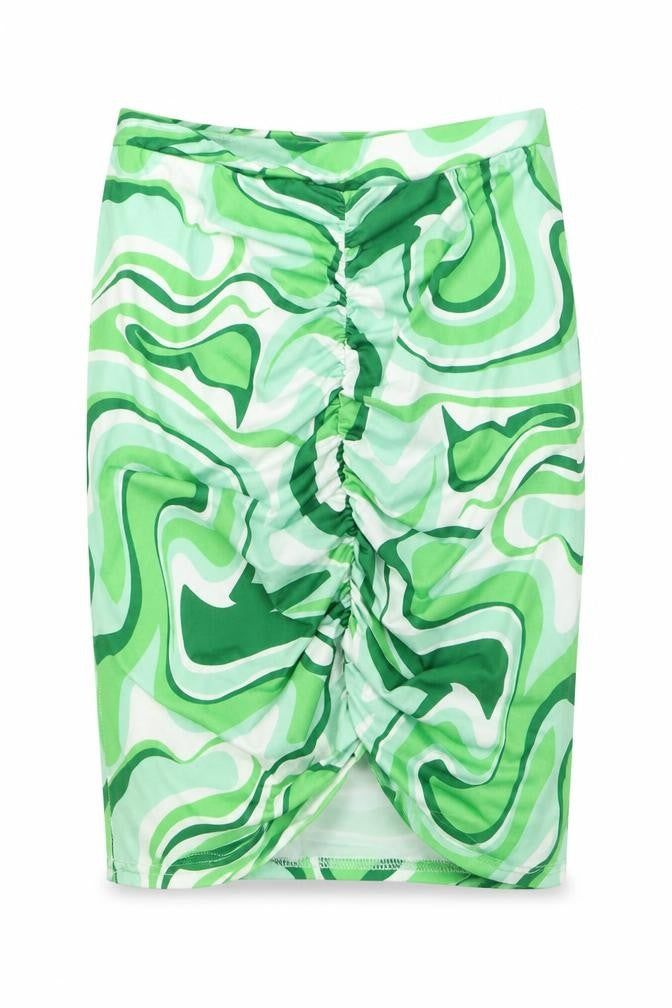 Boohoo Women's Green Geometric Ruched Pencil Skirt Size 10