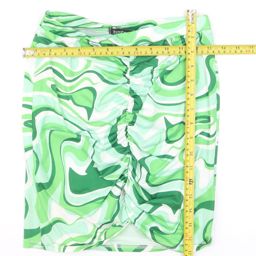 Boohoo Women's Green Geometric Ruched Pencil Skirt Size 10