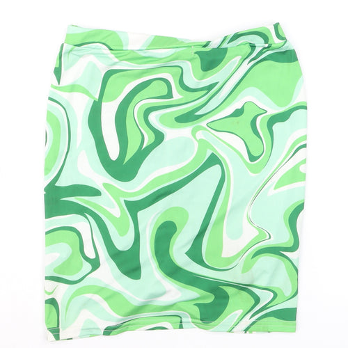 Boohoo Women's Green Geometric Ruched Pencil Skirt Size 10