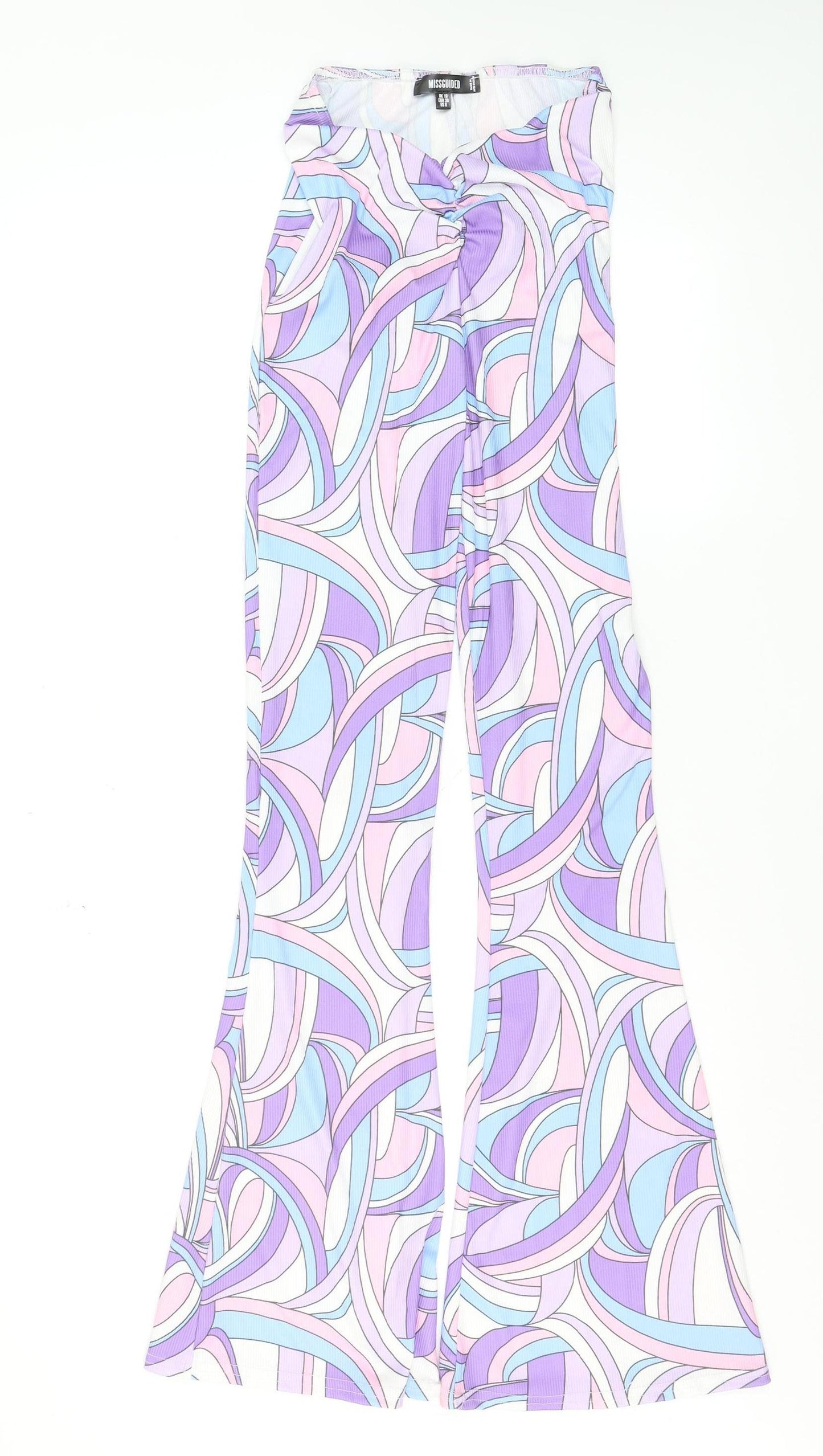Missguided Womens Multicoloured Geometric Flared Trousers Size 10
