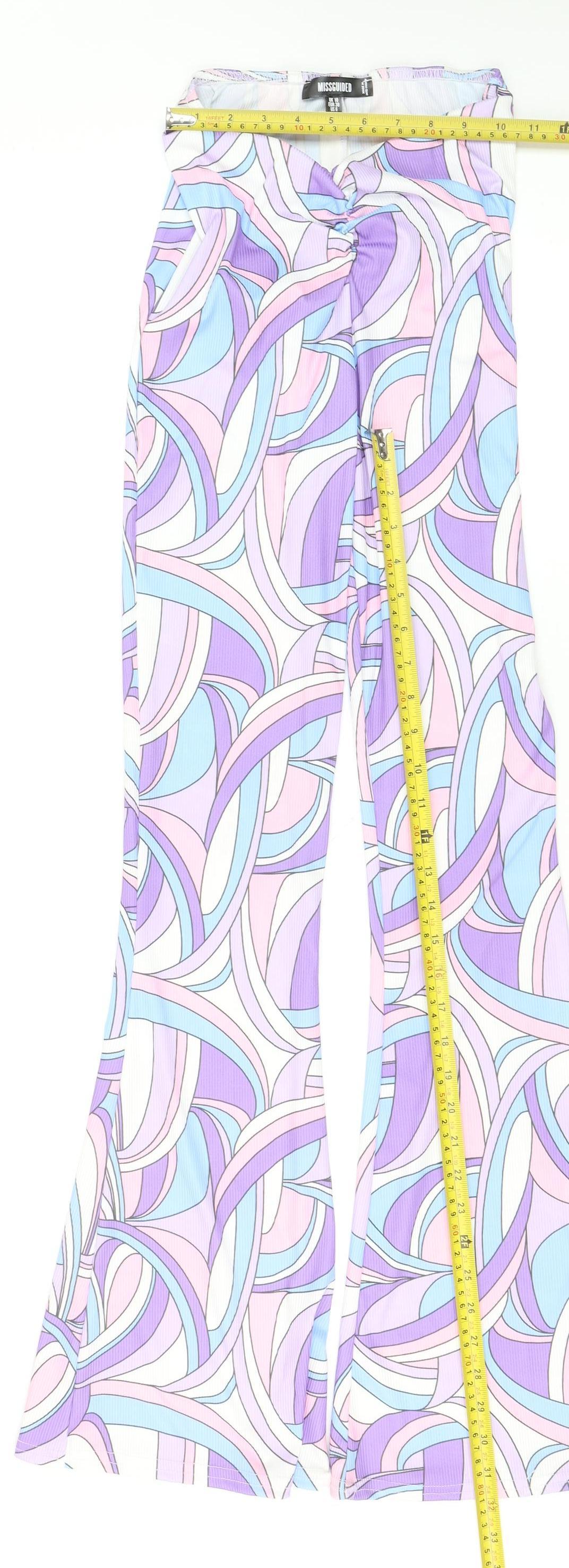 Missguided Womens Multicoloured Geometric Flared Trousers Size 10