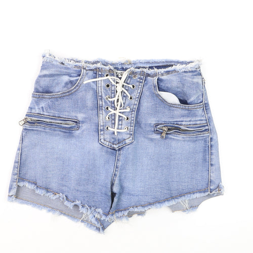 DYSIE Womens Blue Denim Lace Up Cut-Off Shorts Size 8