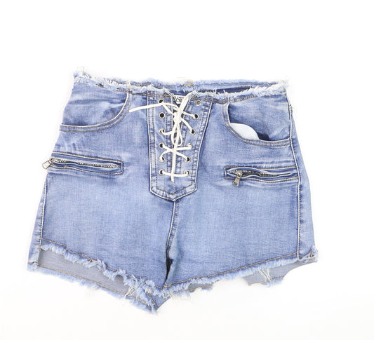 DYSIE Womens Blue Denim Lace Up Cut-Off Shorts Size 8