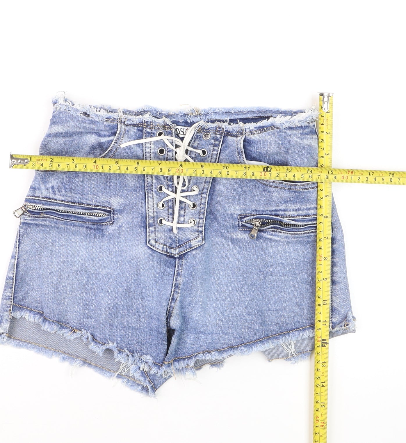 DYSIE Womens Blue Denim Lace Up Cut-Off Shorts Size 8