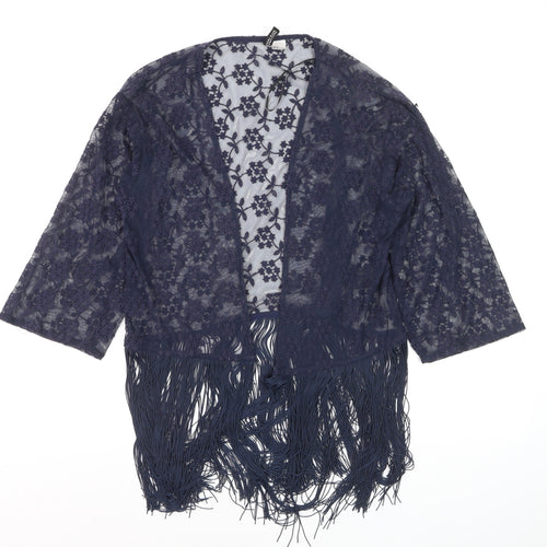 George Women’s Blue Lace Fringe Cardigan Size 12 Boho Kimono Style