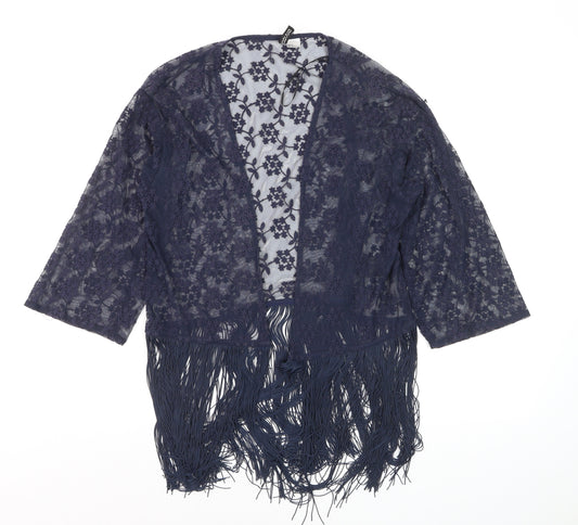 George Women’s Blue Lace Fringe Cardigan Size 12 Boho Kimono Style