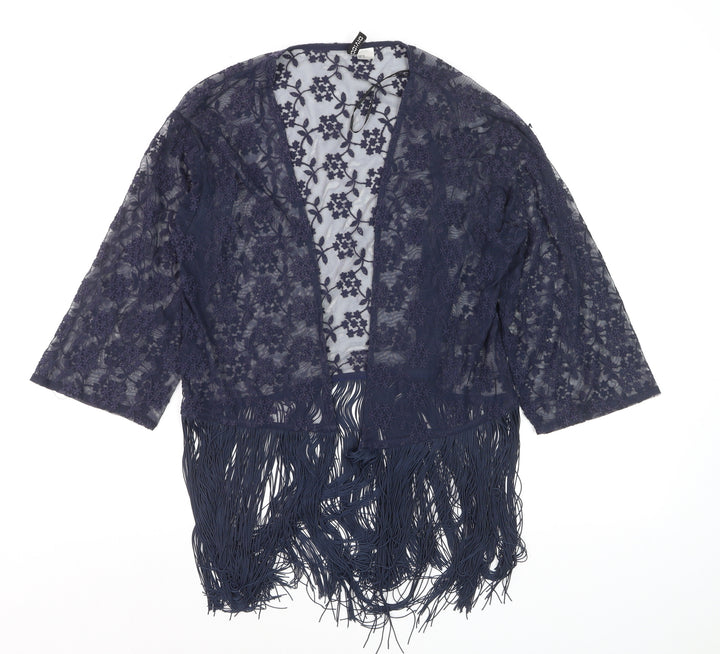 George Women’s Blue Lace Fringe Cardigan Size 12 Boho Kimono Style
