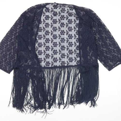 George Women’s Blue Lace Fringe Cardigan Size 12 Boho Kimono Style