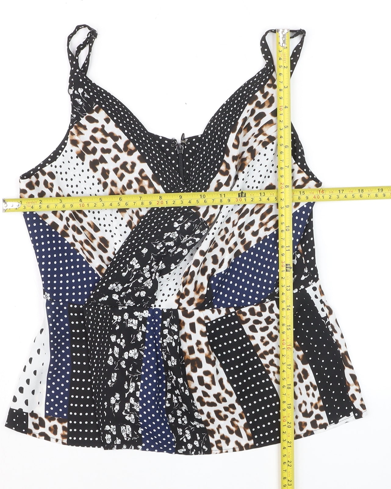 Cabi Women’s Multicoloured Camisole Top Size 10 Animal Polka Zip