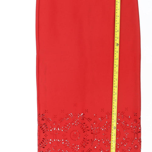 Next Women Red Midi Pencil Skirt Size 8 Stretch High Waist Elegant