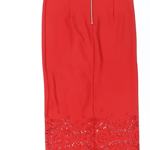 Next Women Red Midi Pencil Skirt Size 8 Stretch High Waist Elegant
