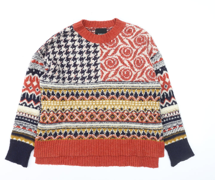 Desigual Women's Multicoloured Wool Blend Fair Isle Crew Neck Jumper Size S