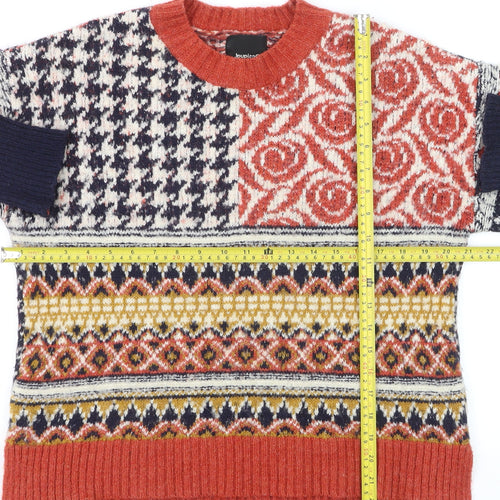 Desigual Women's Multicoloured Wool Blend Fair Isle Crew Neck Jumper Size S