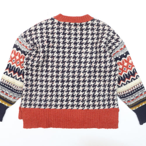 Desigual Women's Multicoloured Wool Blend Fair Isle Crew Neck Jumper Size S