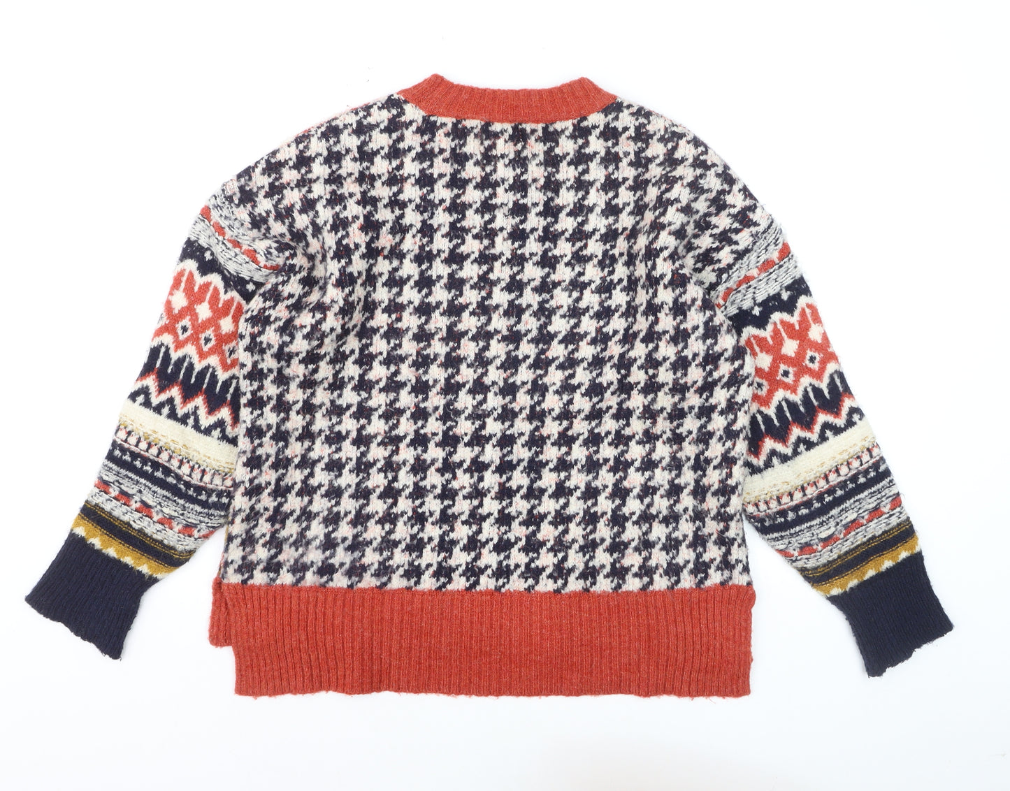 Desigual Women's Multicoloured Wool Blend Fair Isle Crew Neck Jumper Size S