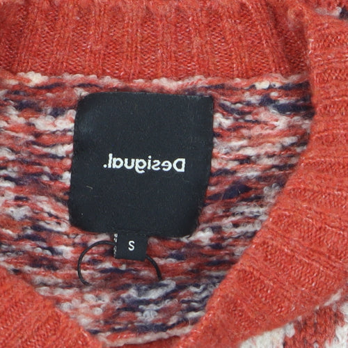 Desigual Women's Multicoloured Wool Blend Fair Isle Crew Neck Jumper Size S