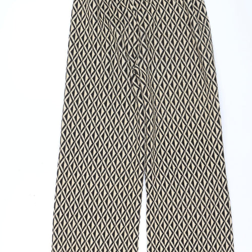 Primark Women's Beige Geometric Wide-Leg Knit Trousers Size 6/8