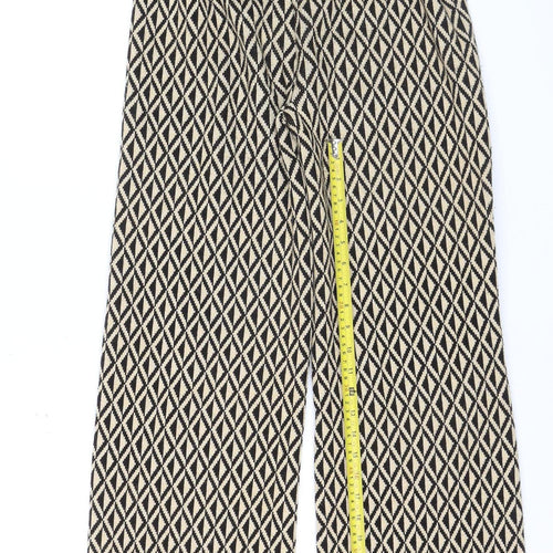 Primark Women's Beige Geometric Wide-Leg Knit Trousers Size 6/8