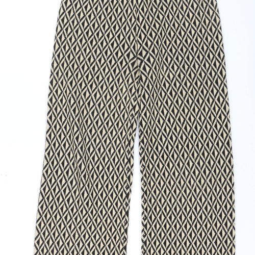 Primark Women's Beige Geometric Wide-Leg Knit Trousers Size 6/8