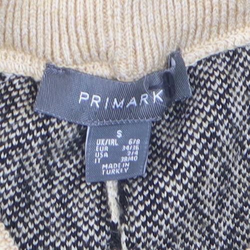 Primark Women's Beige Geometric Wide-Leg Knit Trousers Size 6/8
