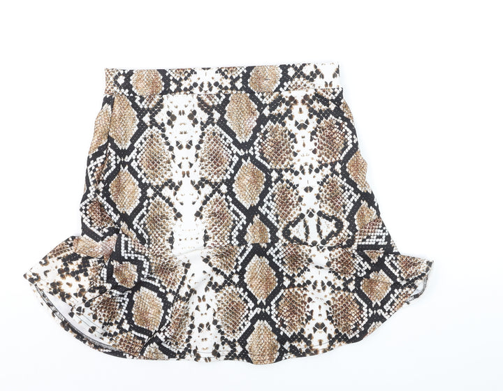 PrettyLittleThing Women’s Brown Snake Print Mini Skirt Size 14
