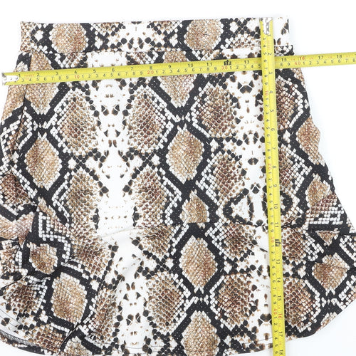 PrettyLittleThing Women’s Brown Snake Print Mini Skirt Size 14