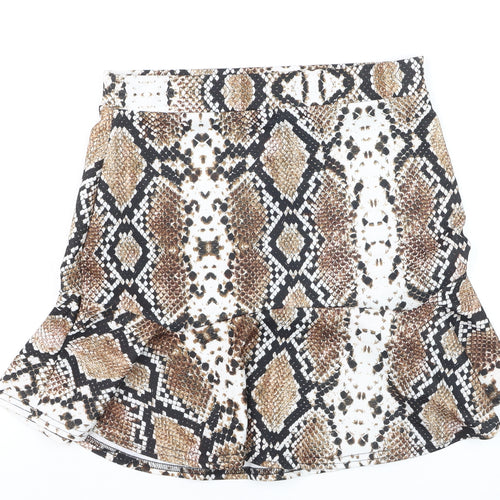 PrettyLittleThing Women’s Brown Snake Print Mini Skirt Size 14