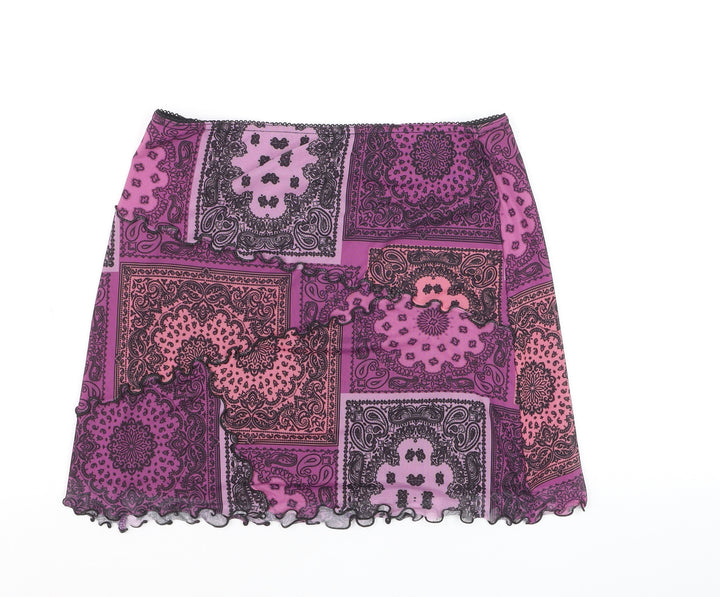 Urban Outfitters Women's Purple Paisley Mini Skirt M Stretch Retro