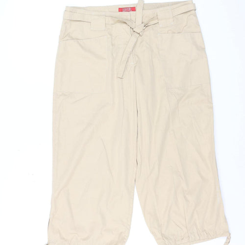 Esprit Women Beige Capri Trousers Size 14 Belted Lightweight Casual