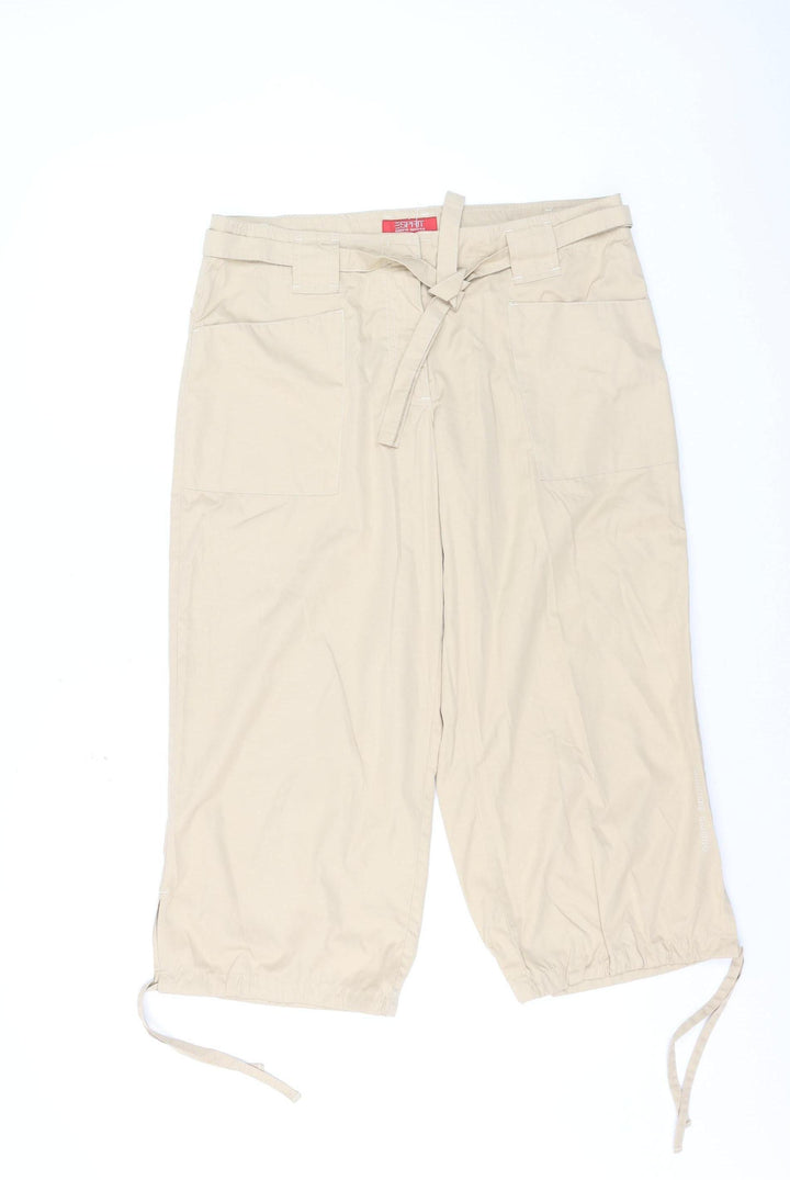 Esprit Women Beige Capri Trousers Size 14 Belted Lightweight Casual