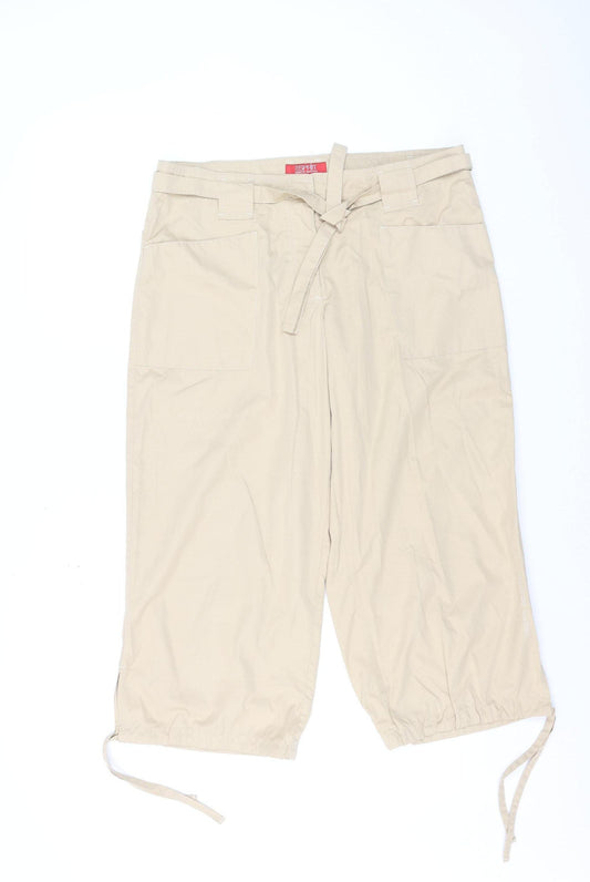 Esprit Women Beige Capri Trousers Size 14 Belted Lightweight Casual