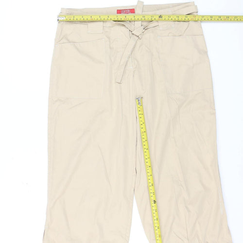 Esprit Women Beige Capri Trousers Size 14 Belted Lightweight Casual