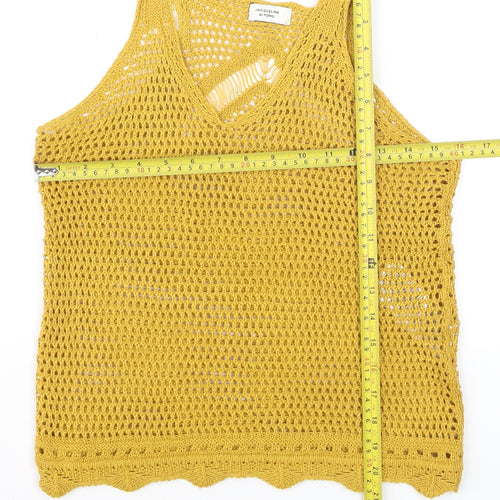 Jacqueline de Yong Women Yellow Crochet Knitted Tank Top L