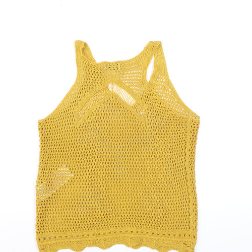 Jacqueline de Yong Women Yellow Crochet Knitted Tank Top L