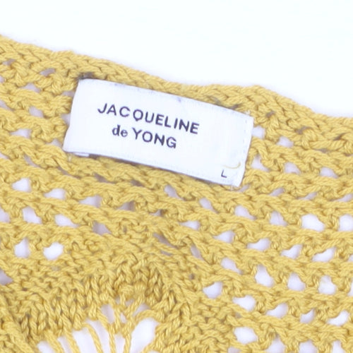 Jacqueline de Yong Women Yellow Crochet Knitted Tank Top L